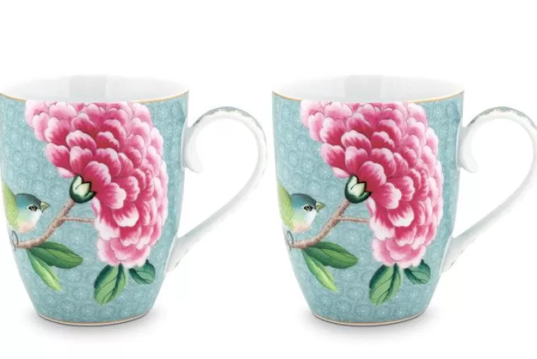 Kaffeetassen<Pip Studio Blushing Birds Set/2 Tassen Gros Blau