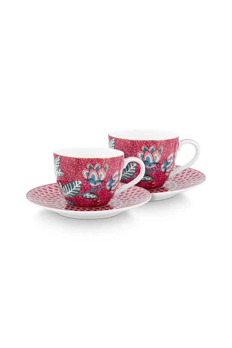 Porzellan Sets<Pip Studio Flower Festival Set/2 Espresso Tasse & Undertasse Dunkel Rosa