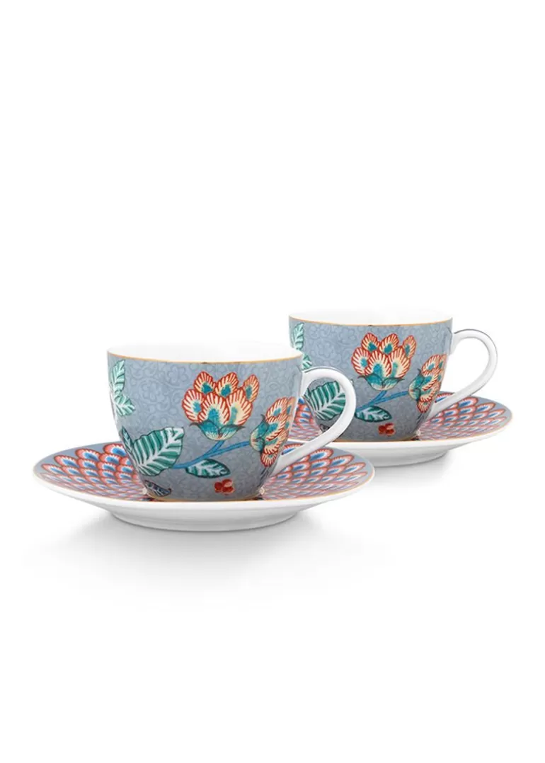 Porzellan Sets<Pip Studio Flower Festival Set/2 Espresso Tasse & Undertasse Hell Blau