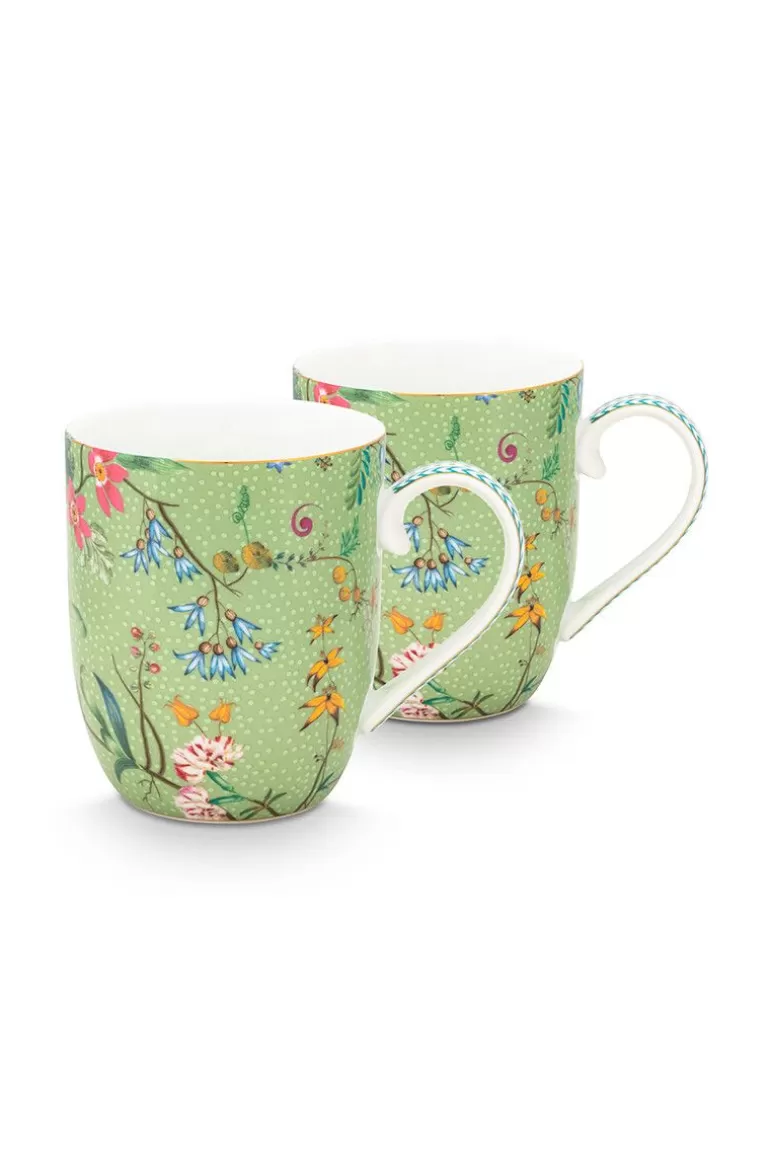 Kaffeetassen<Pip Studio Jolie Set/2 Tassen Klein Blumen Grun