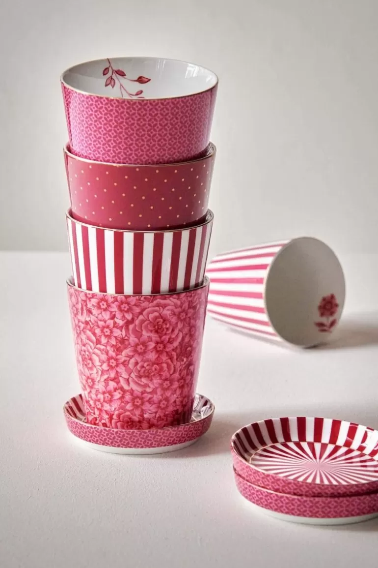 Porzellan Sets<Pip Studio Royal Stripes Tasse & Teebeutelablage Dunkel Rosa