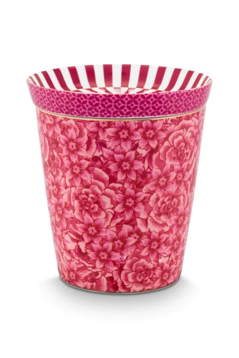 Teetassen<Pip Studio Royal Stripes Tasse Blumen & Teebeutelablage Dunkel Rosa