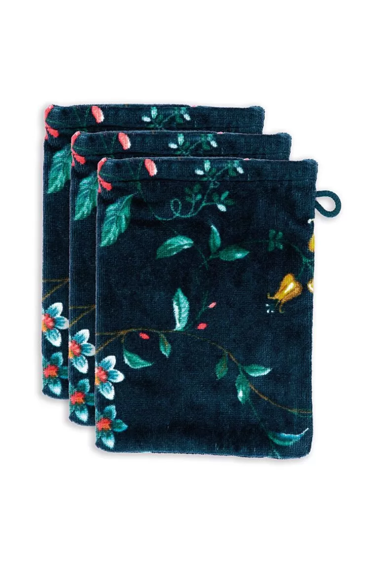 Waschlappen<Pip Studio Waschlappen Set/3 Les Fleurs Dunkel 16X22 Cm Blau